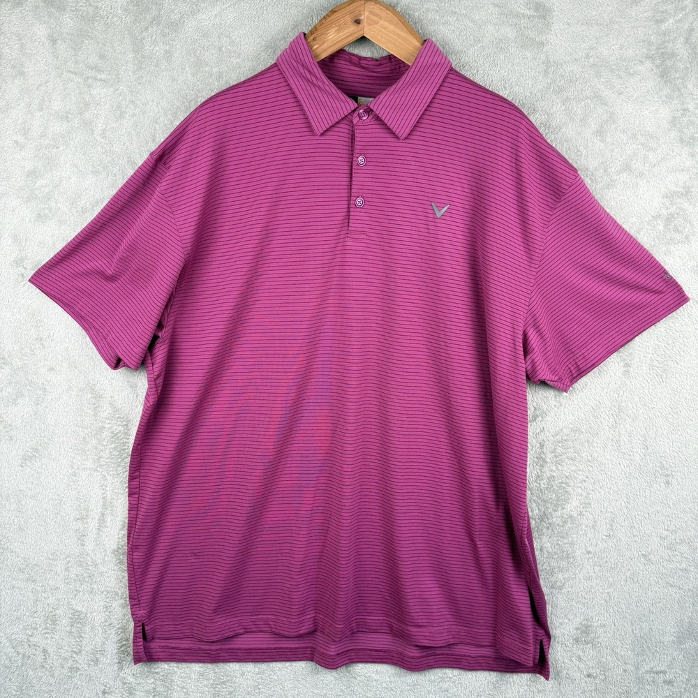 Callaway Golf Polo Mens 2XL Purple Striped Opti-Dri S/S Casual Preppy Colorful